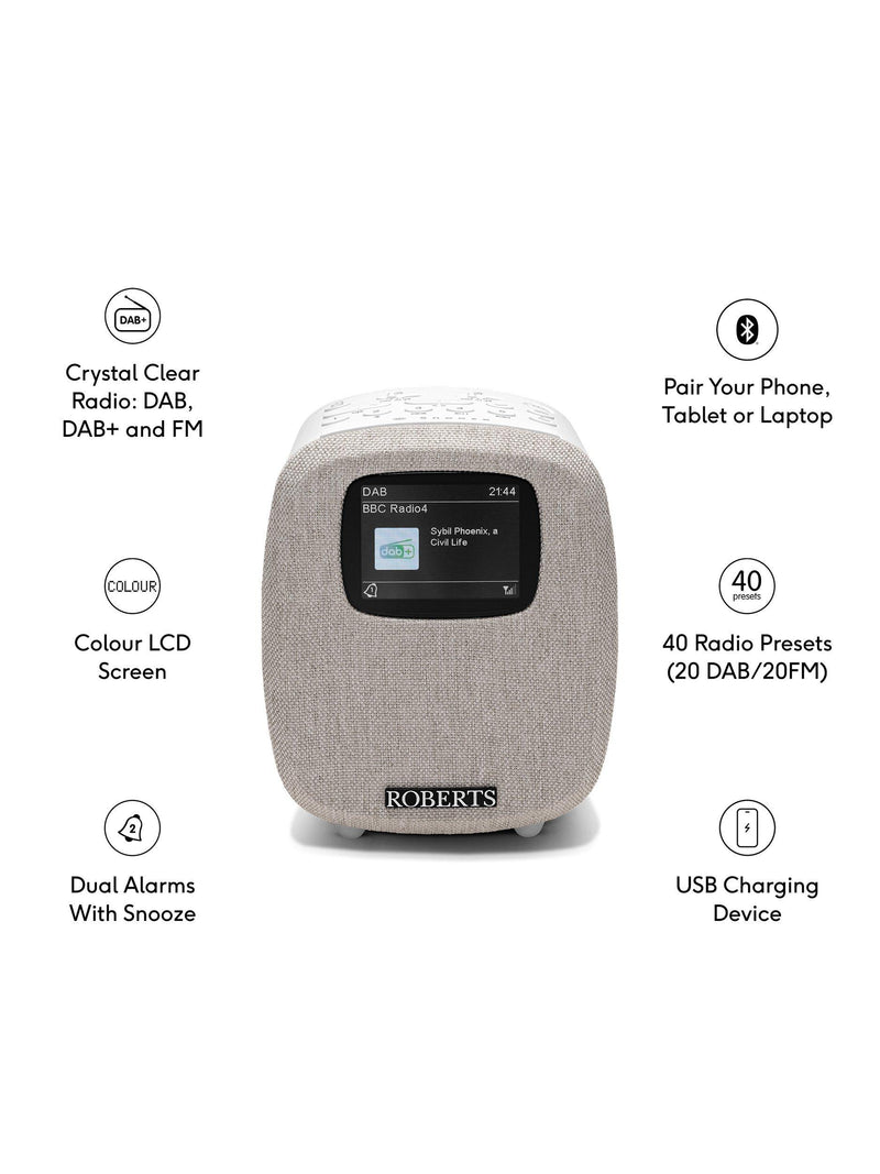 Roberts Ortus 5 digital alarm clock radio white (British brand)