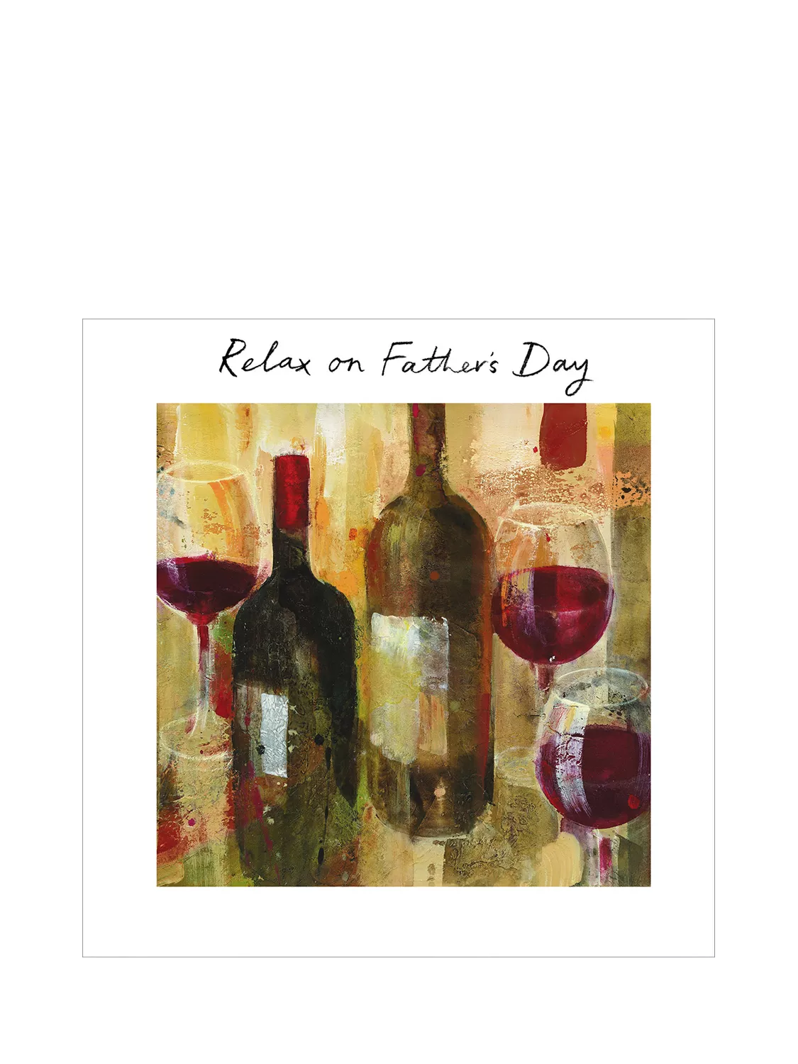 Woodmansterne Father's Day card with red wine bottles and glasses (British brand)
