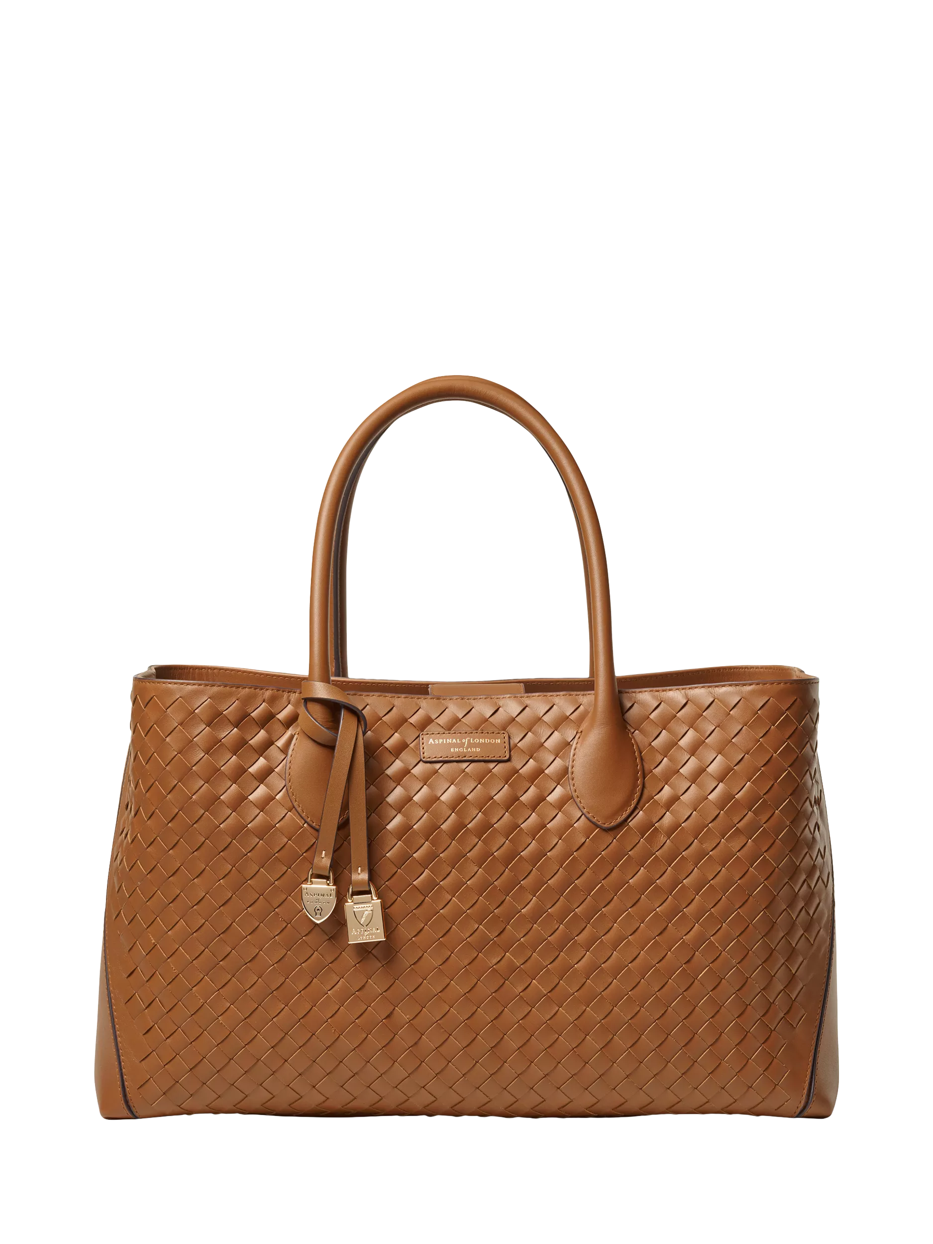 Aspinal of London tan woven leather tote bag, British brand