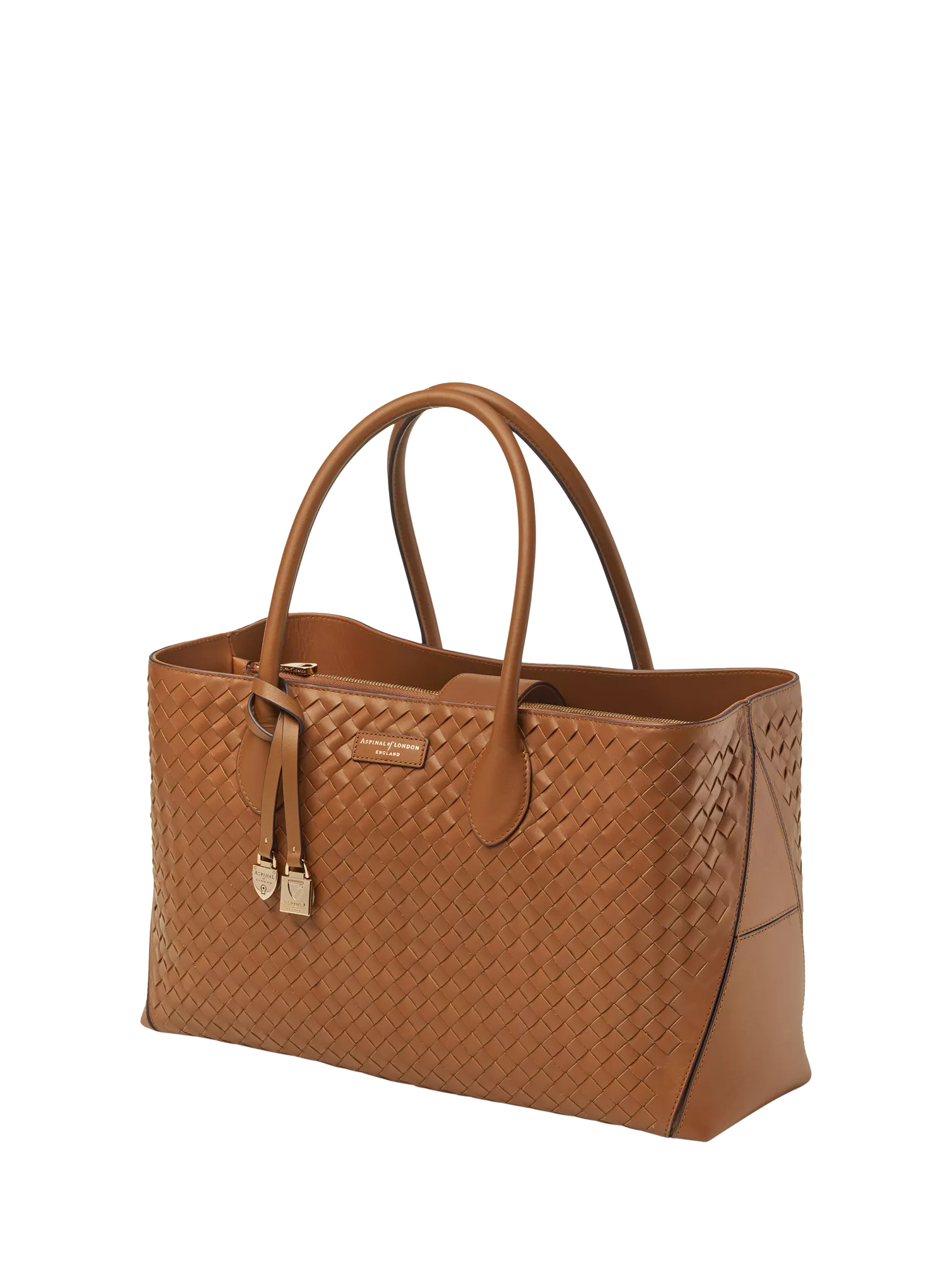 Aspinal of London tan woven leather tote bag, British brand