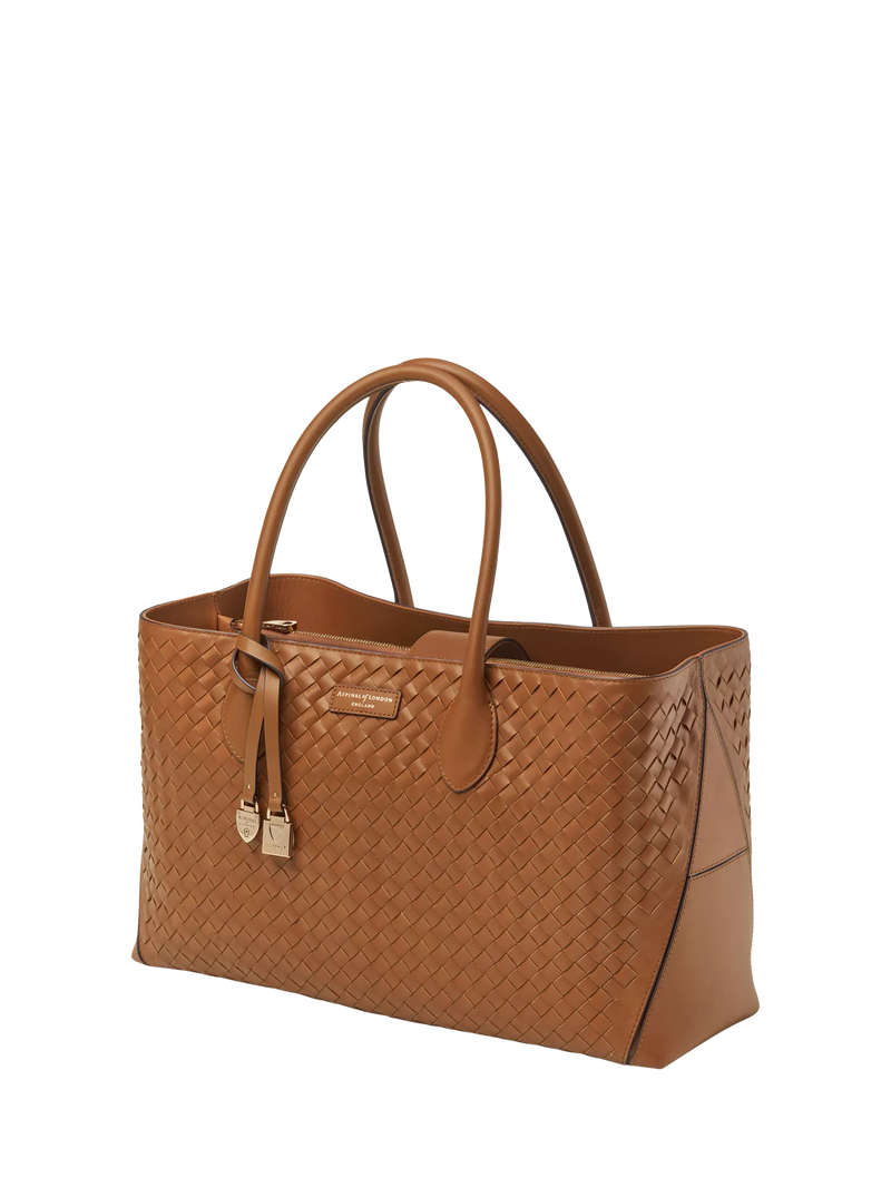 Aspinal of London tan woven leather tote bag, British brand