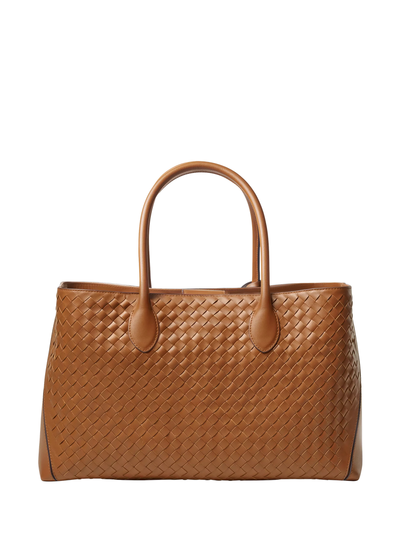 Aspinal of London tan woven leather tote bag, British brand
