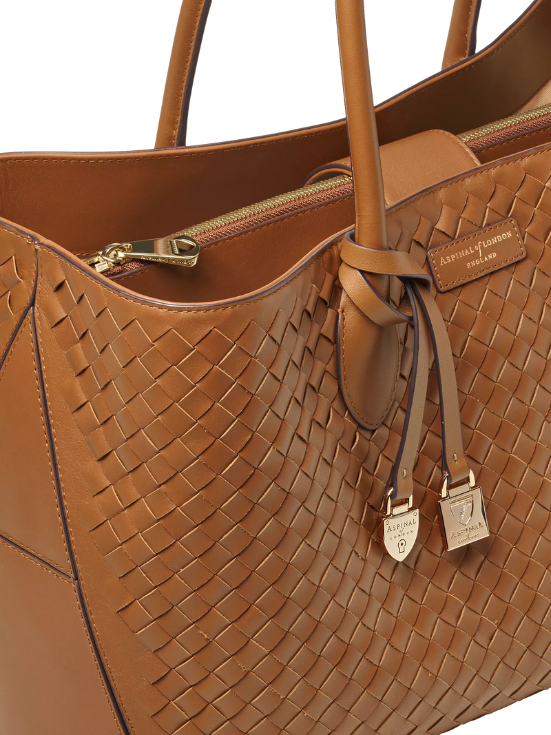 Aspinal of London tan woven leather tote bag, British brand