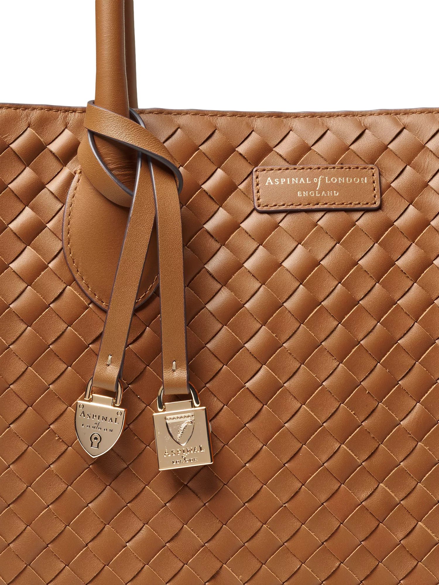 Aspinal of London tan woven leather tote bag, British brand