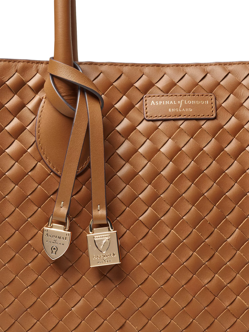 Aspinal of London tan woven leather tote bag, British brand