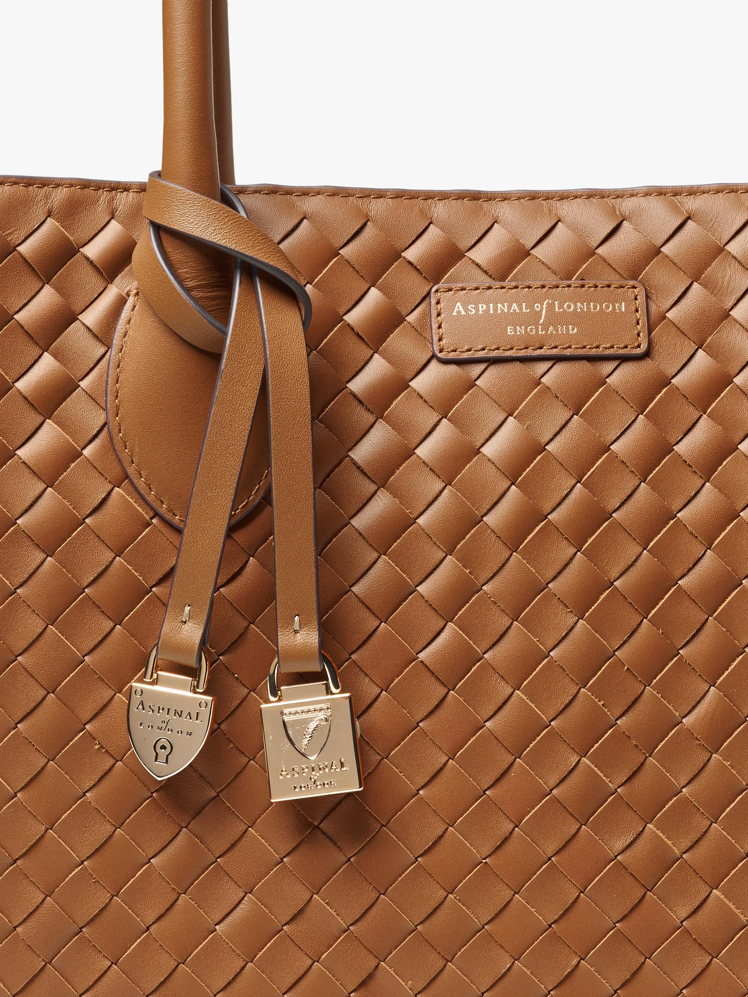 Aspinal of London tan woven leather tote bag, British brand