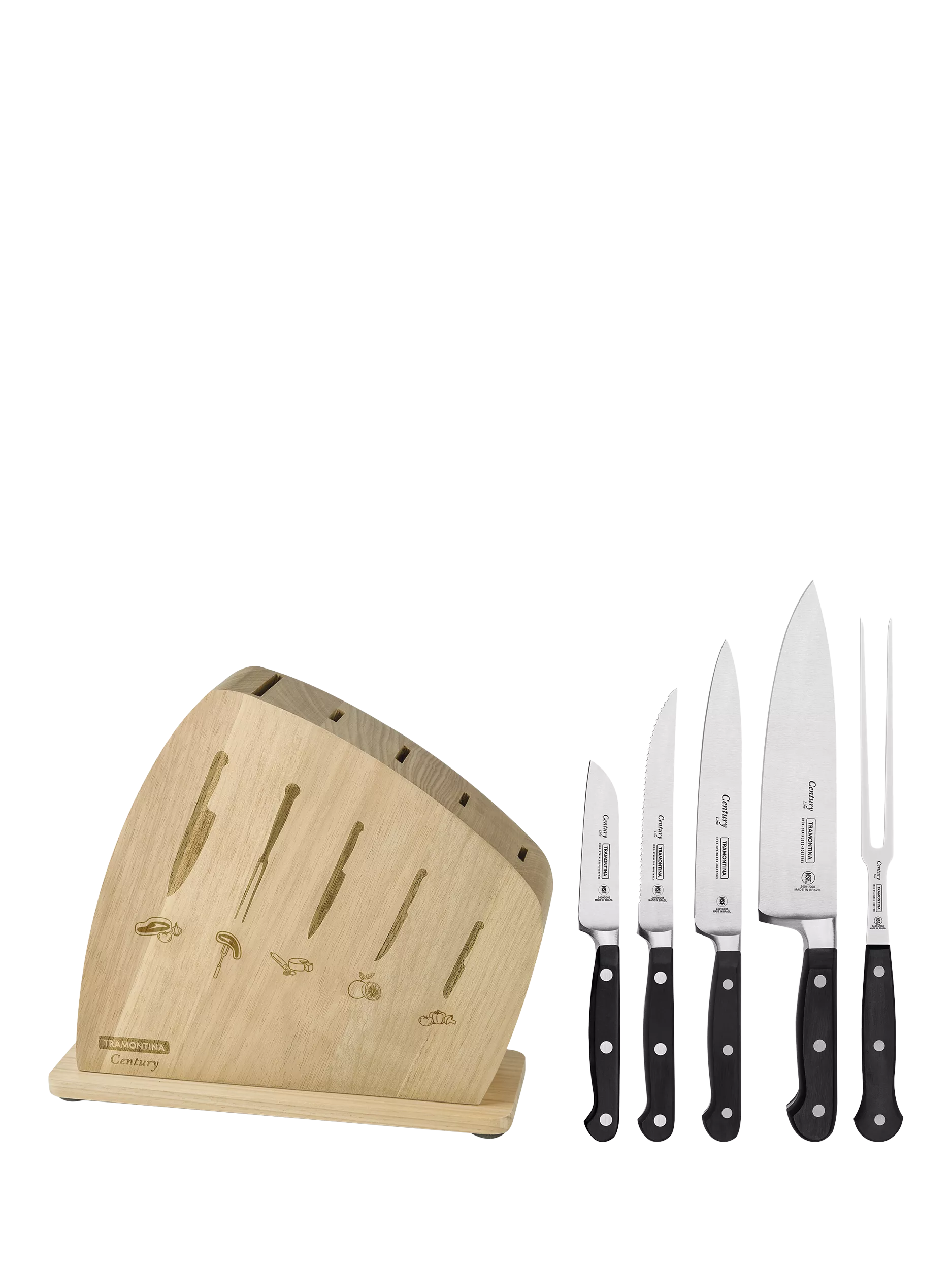 Tramontina Century Oak 6-piece knife block set (British brand)