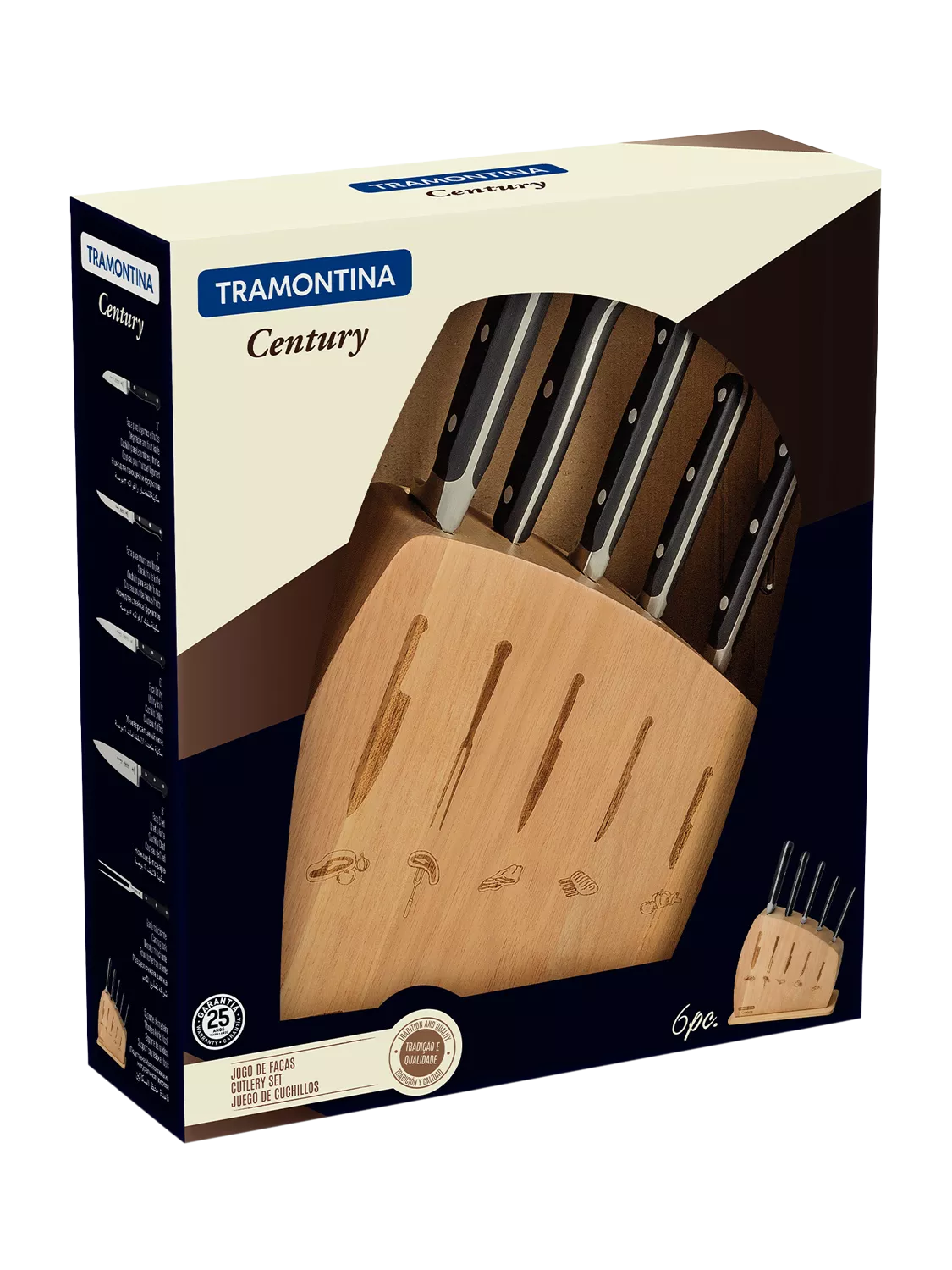 Tramontina Century Oak 6-piece knife block set (British brand)