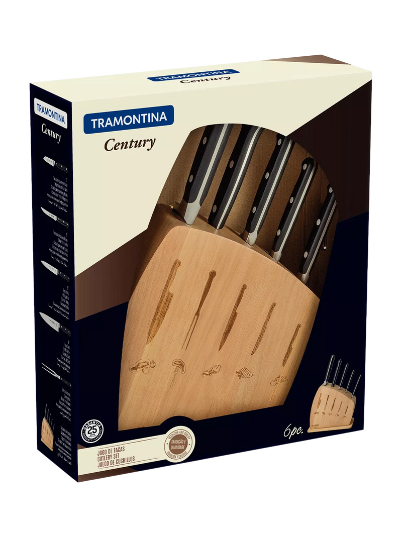 Tramontina Century Oak 6-piece knife block set (British brand)