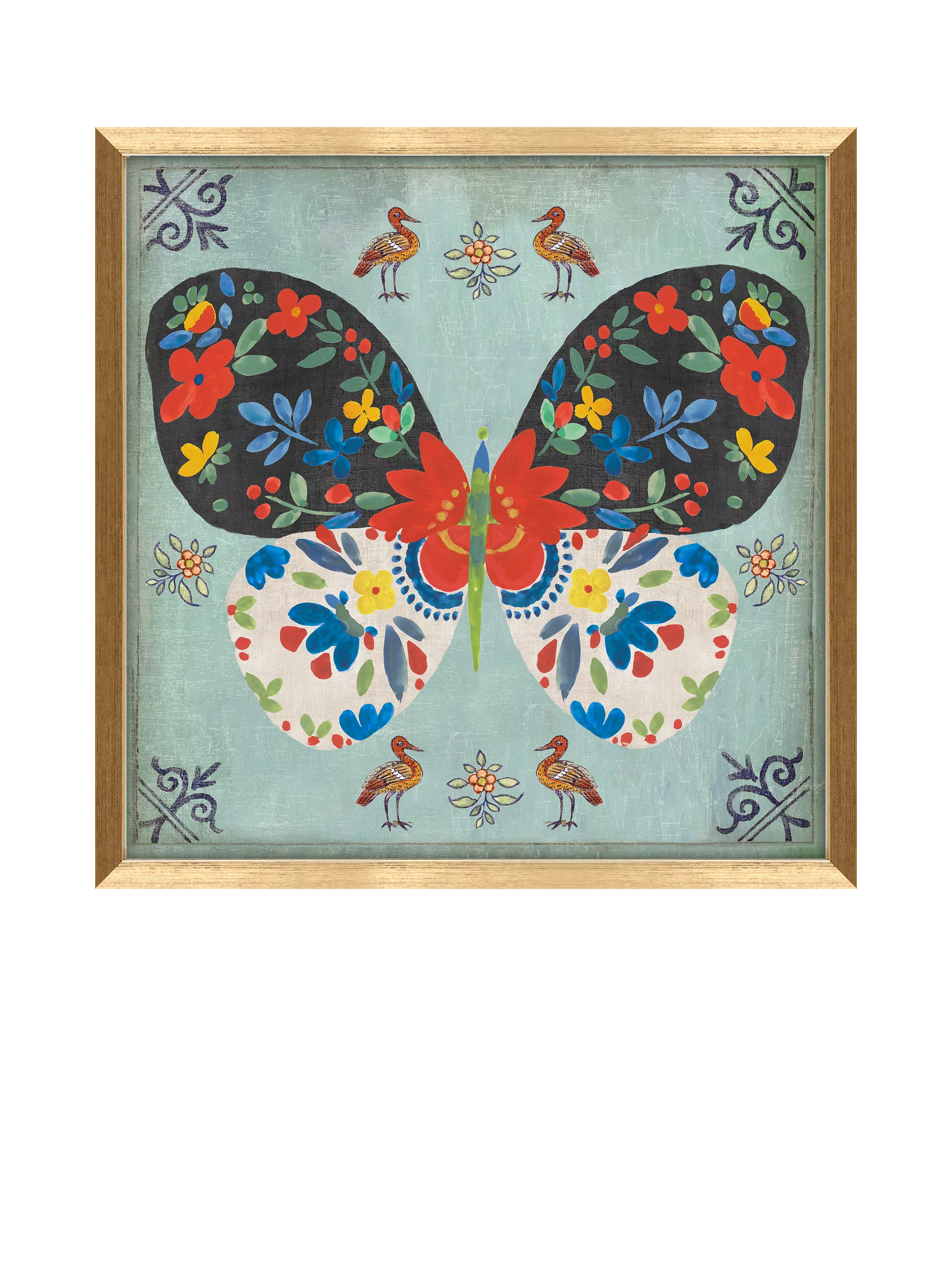 John Lewis framed print Frida Butterfly blue gold 32x32cm - British product