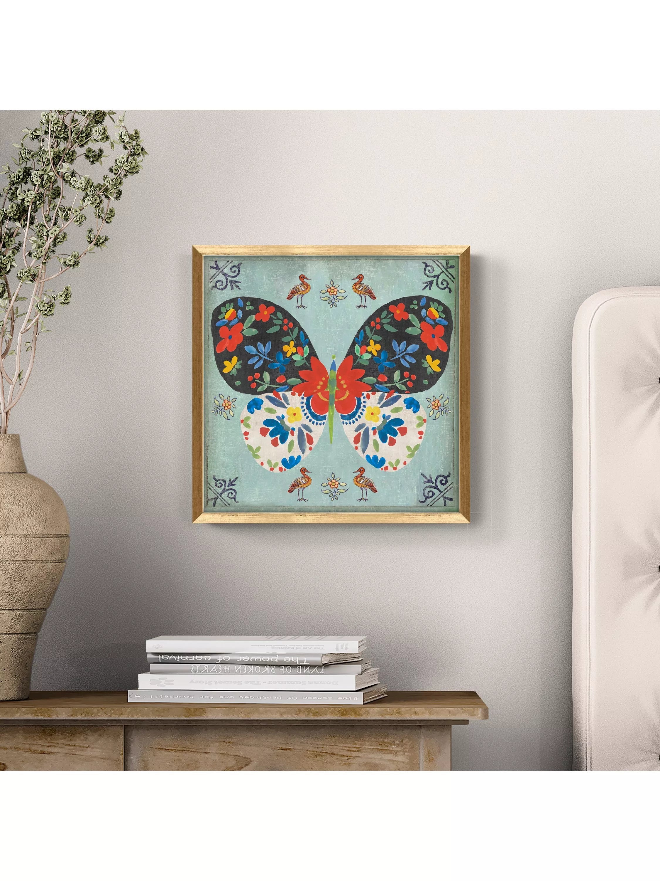 John Lewis framed print Frida Butterfly blue gold 32x32cm - British product
