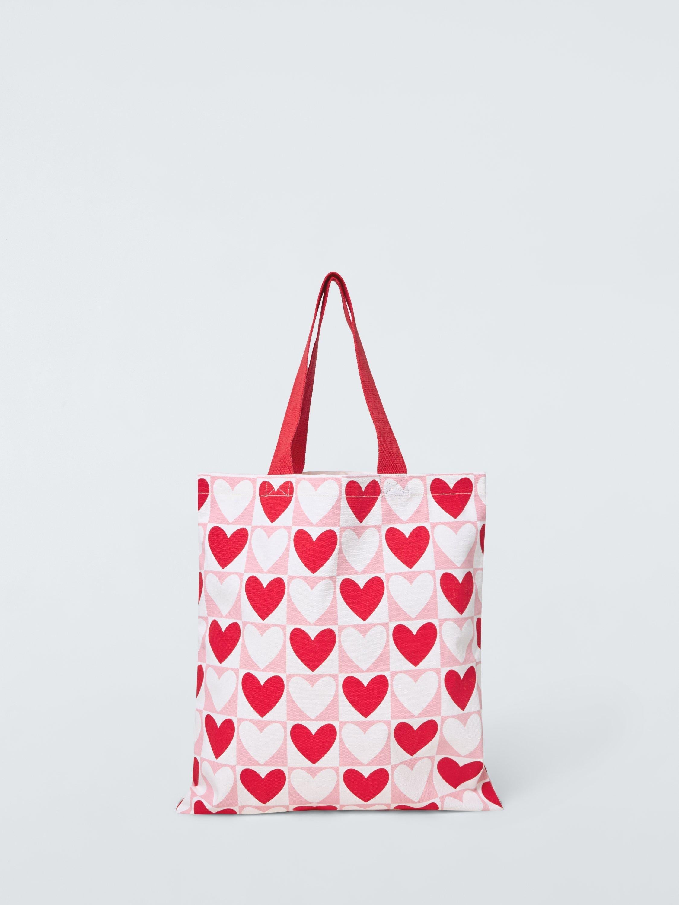 John Lewis hearts cotton tote bag pink red - British product