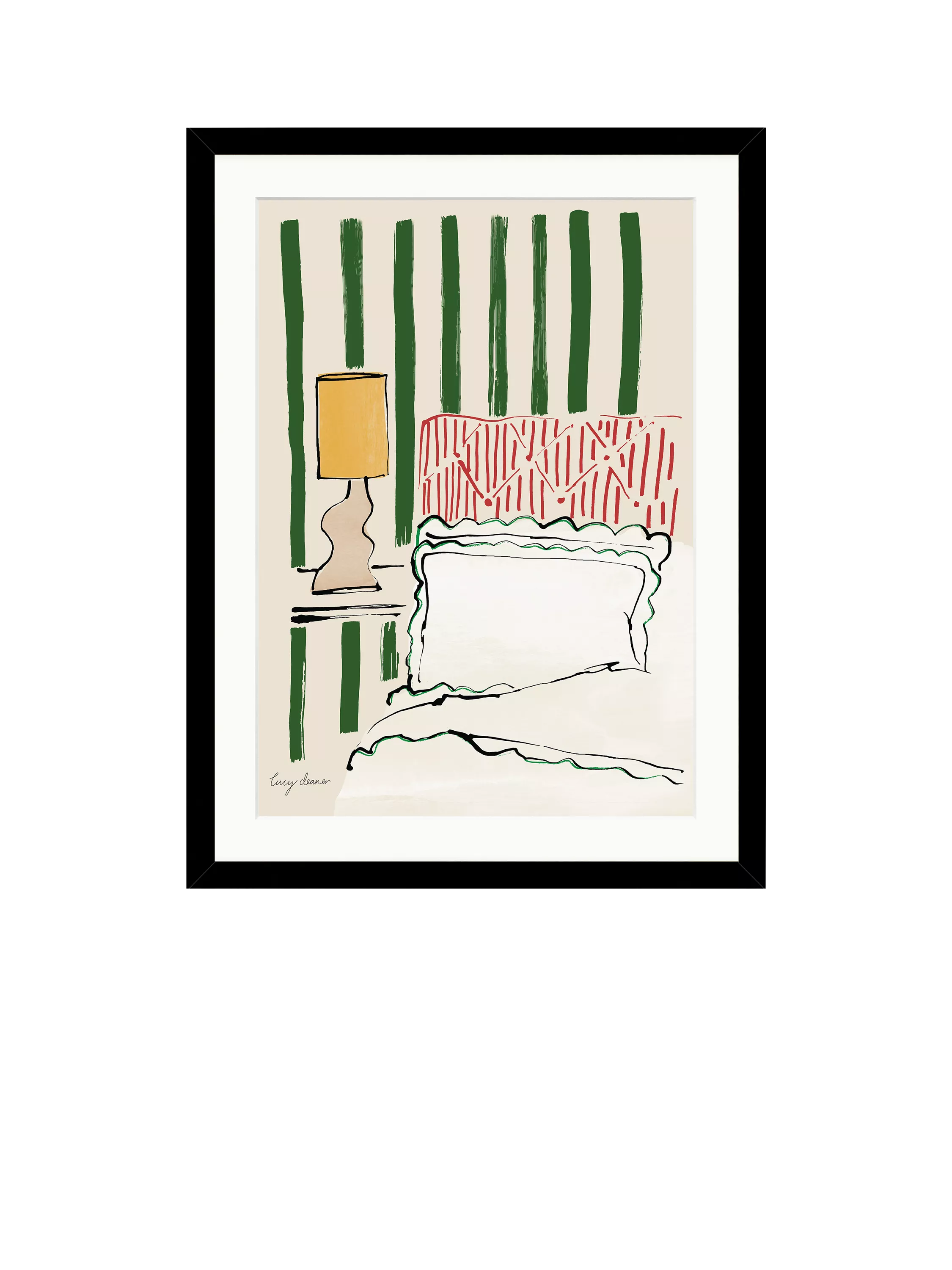 John Lewis framed print striped green bedroom 42x32cm - British product