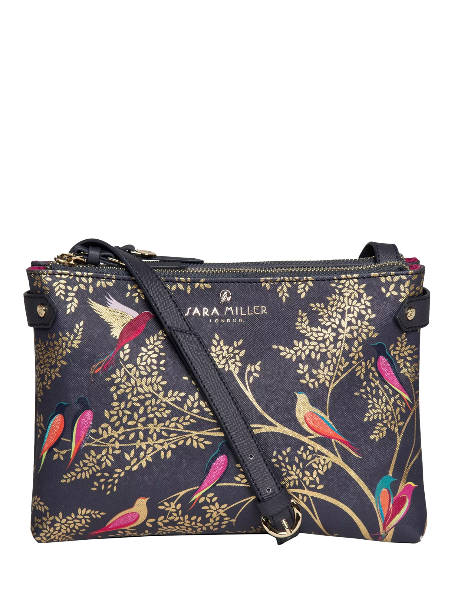 Sara Miller crossbody bag in smokey blue with bird print - British product