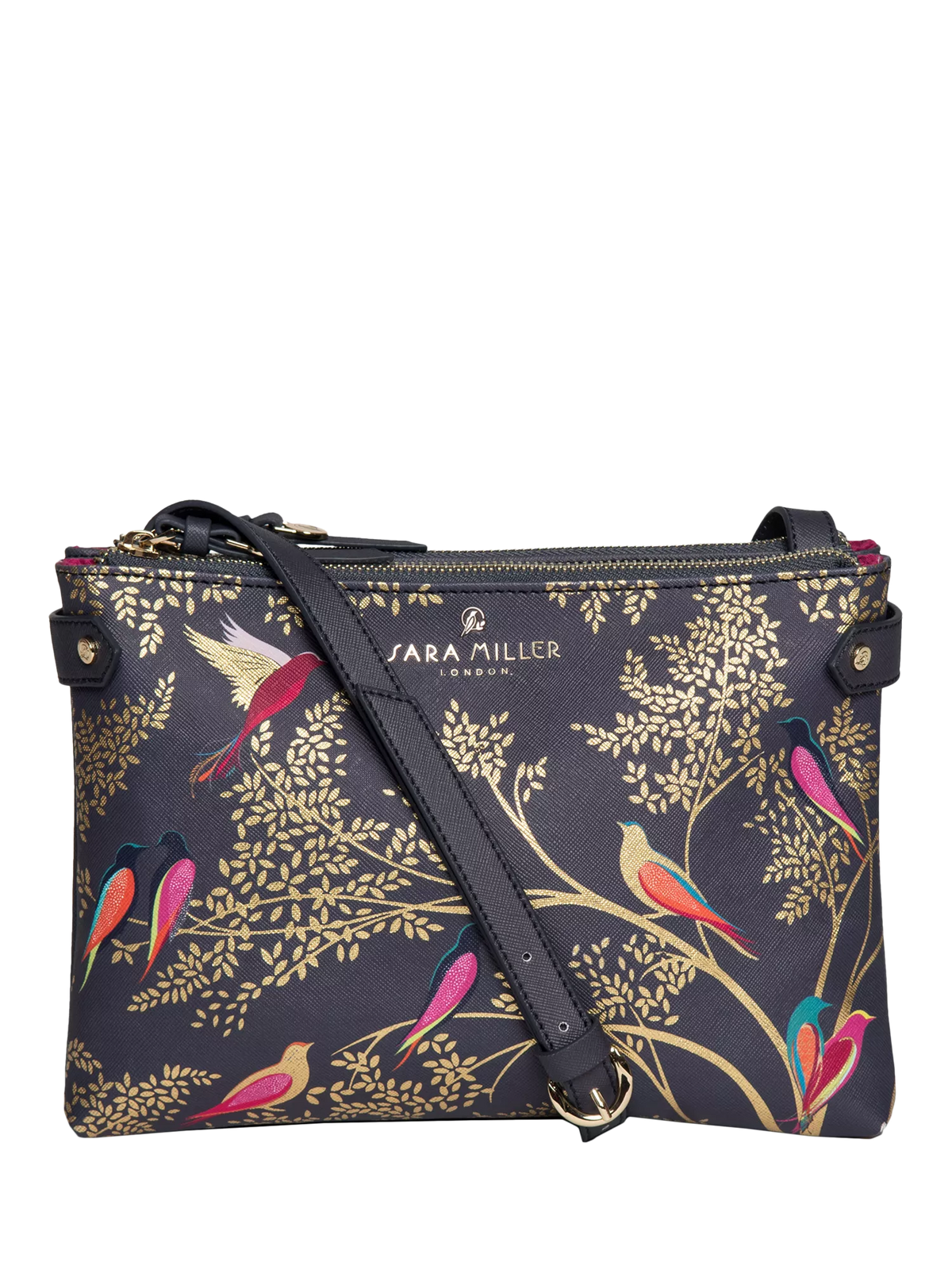 Sara Miller crossbody bag in smokey blue with bird print - British product