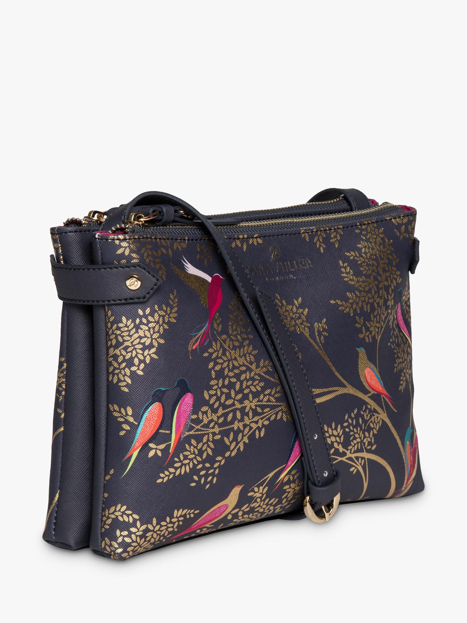 Sara Miller crossbody bag in smokey blue with bird print - British product