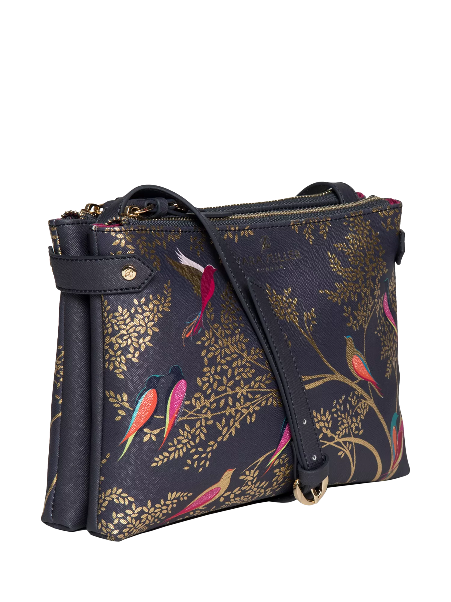 Sara Miller crossbody bag in smokey blue with bird print - British product