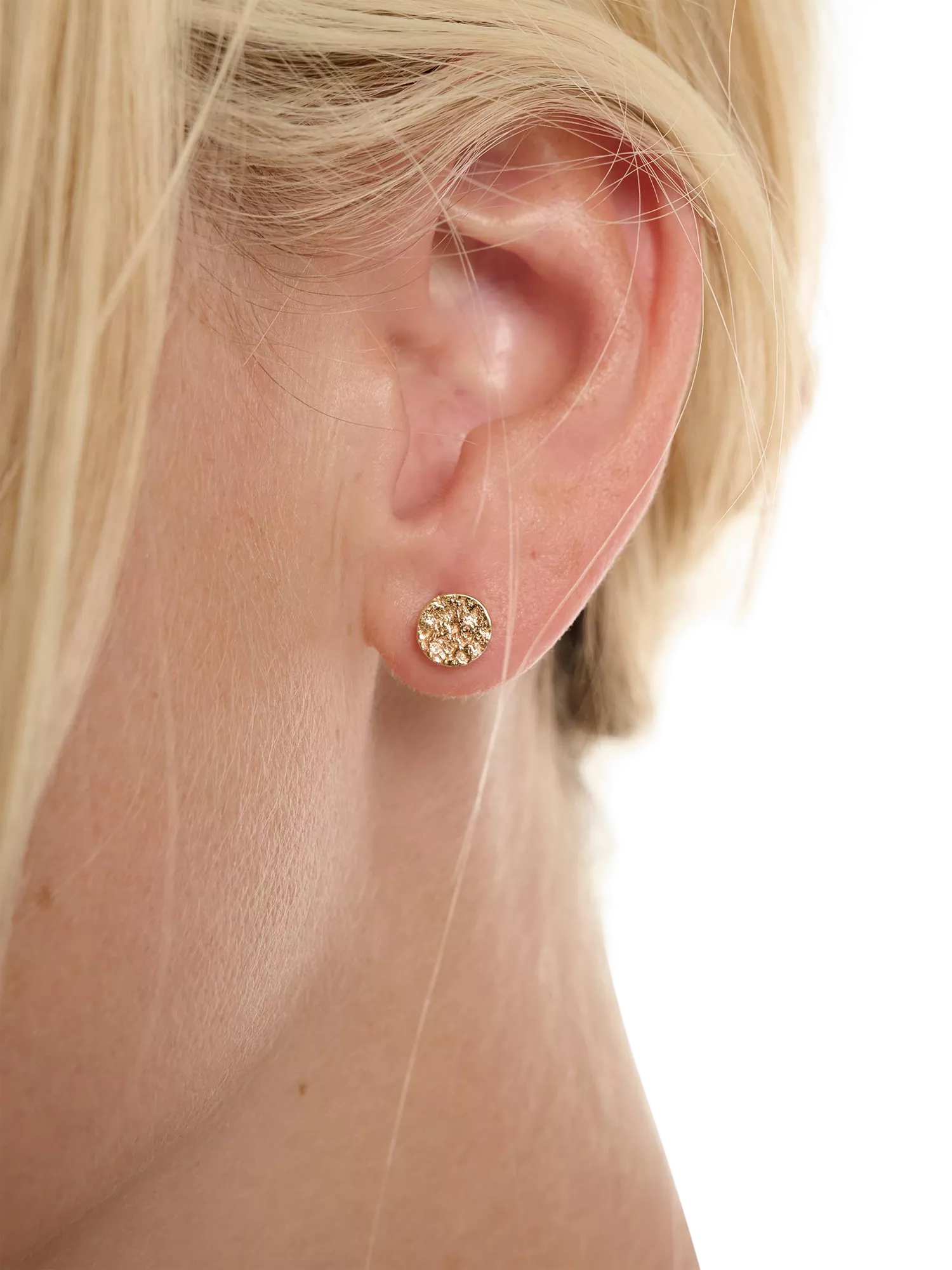 TUTTI gold textured disc stud earrings 0.70cm - British product