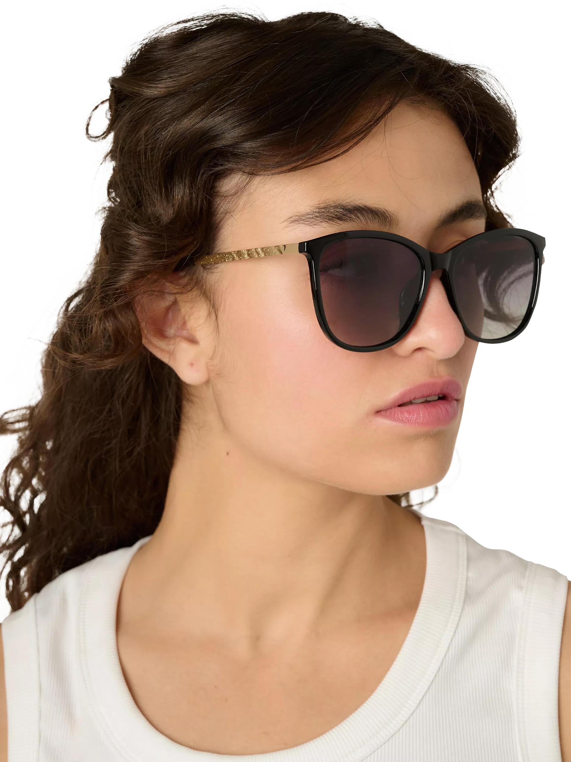 TUTTI oversized polarised sunglasses black gradient gold arms, UK version