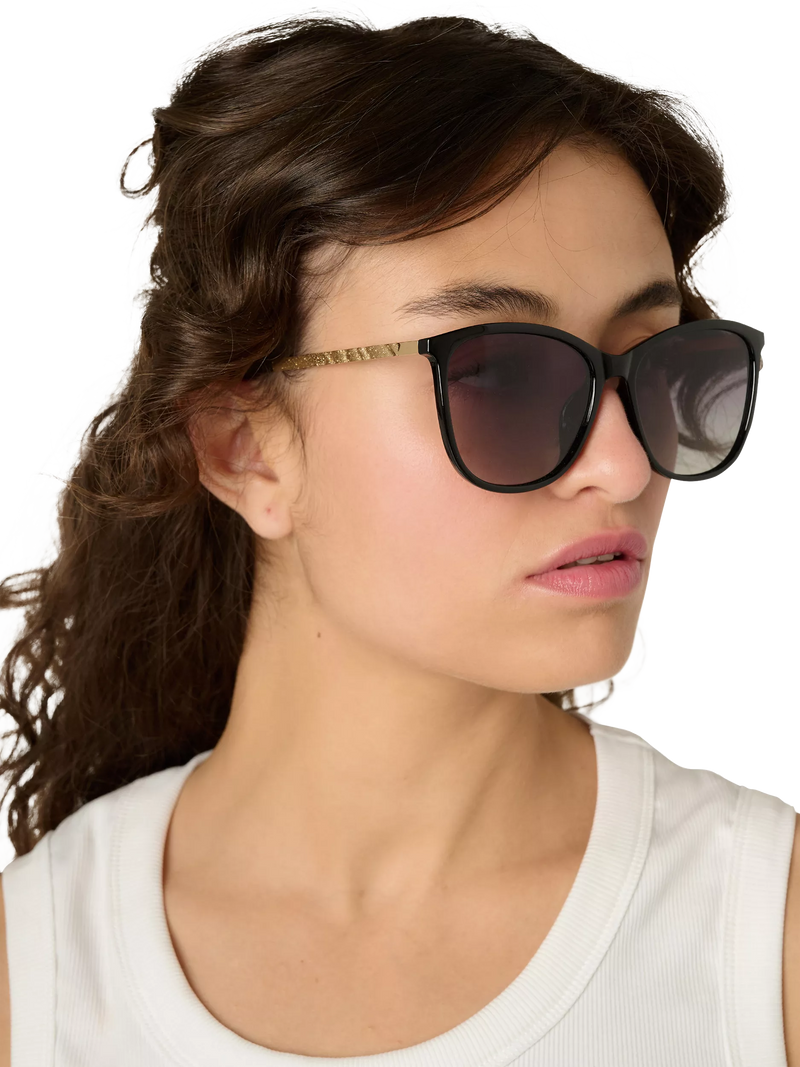 TUTTI oversized polarised sunglasses black gradient gold arms, UK version