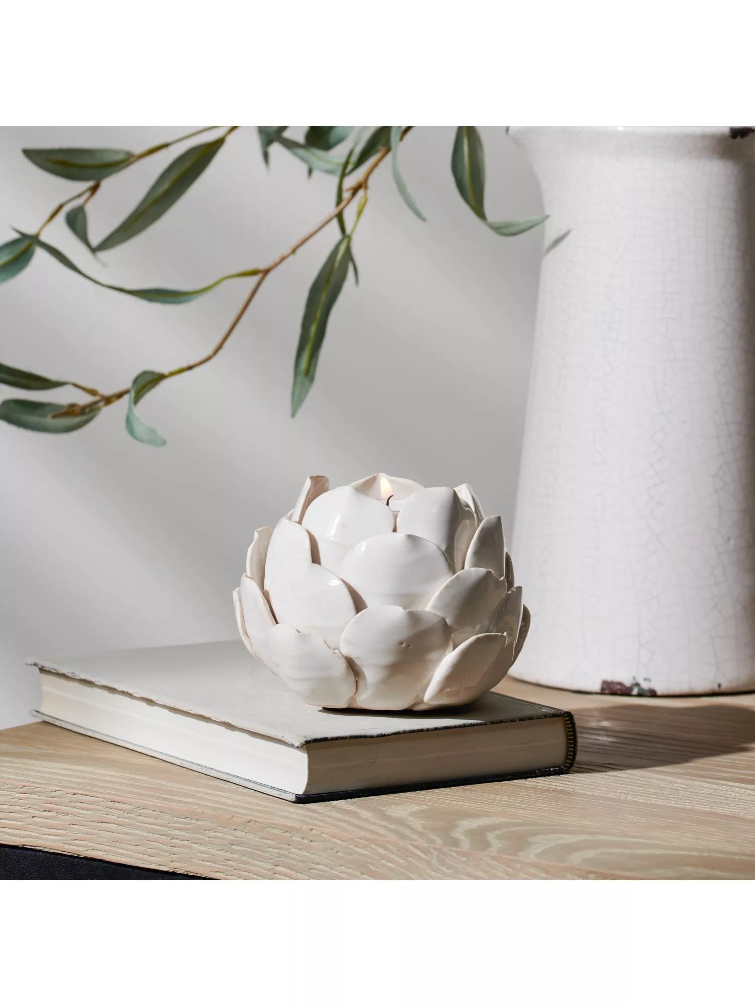 Neptune small stoneware artichoke tealight candle holder off white - British product