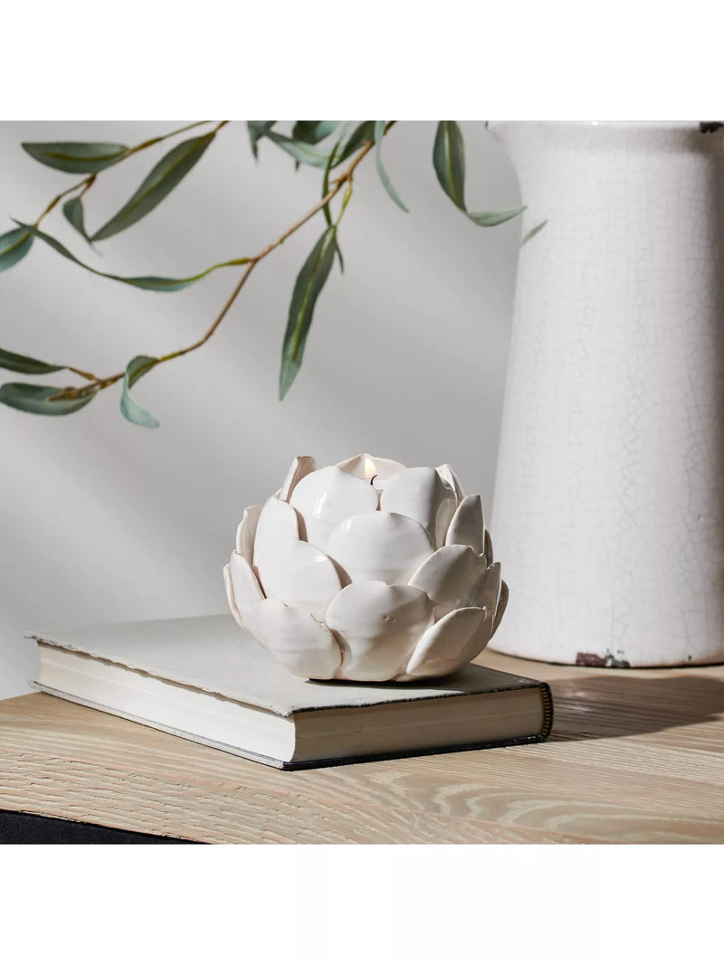 Neptune small stoneware artichoke tealight candle holder off white - British product