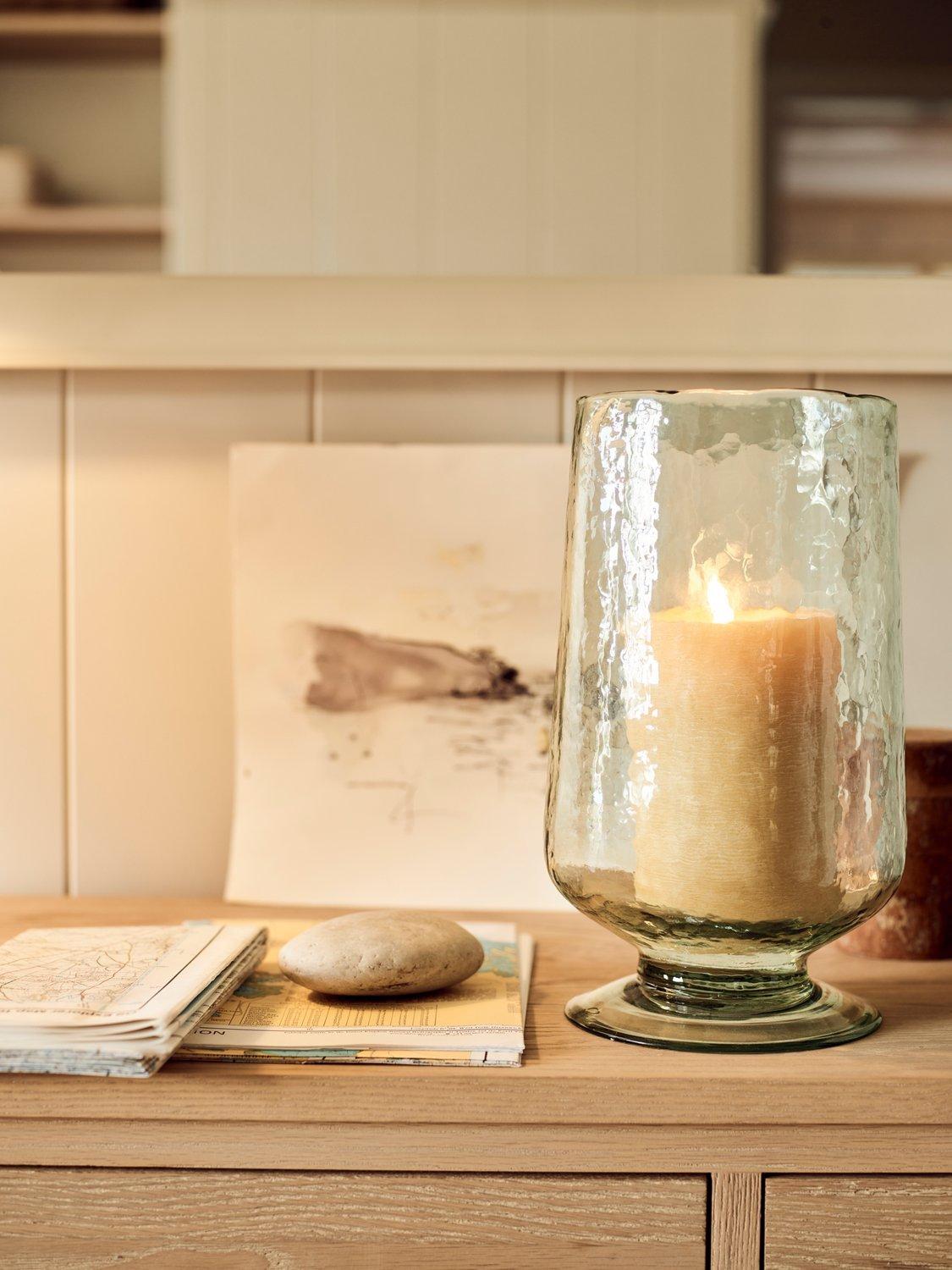 Neptune hammered glass hurricane vase H30.5cm, imported from the UK