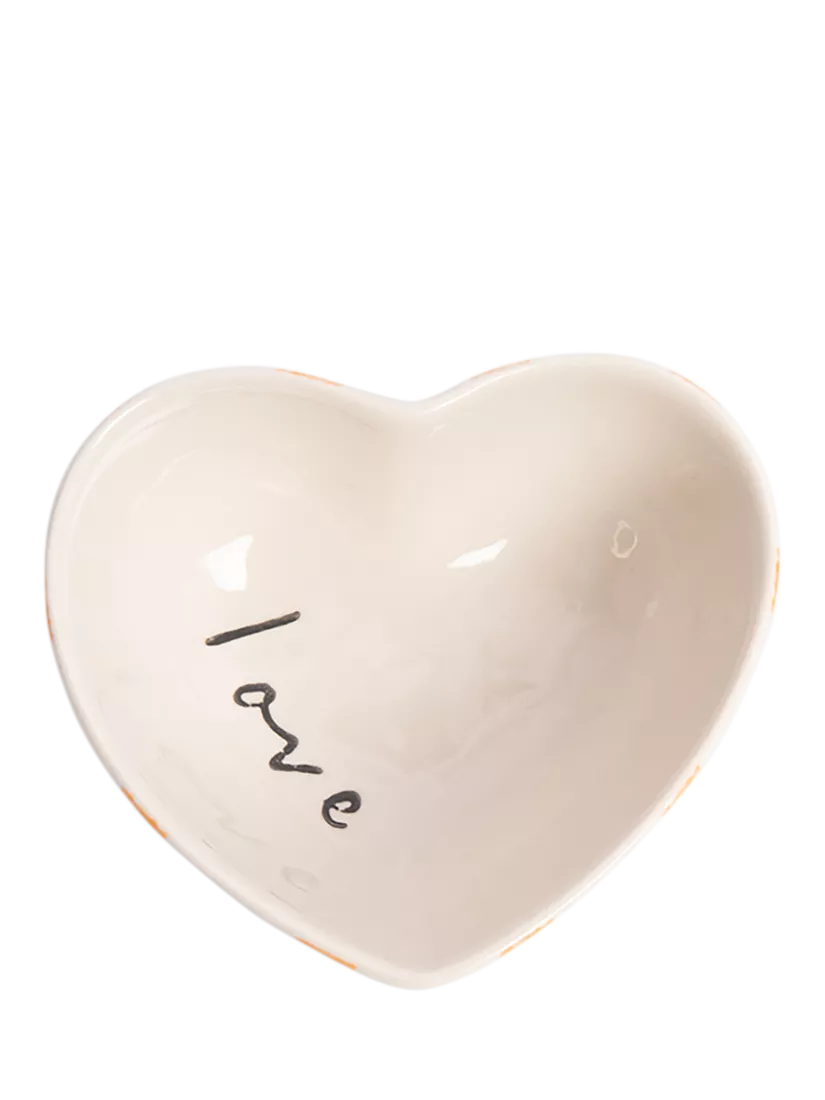 Caroline Gardner Check Heart Trinket Bowl in pink and orange (British brand)