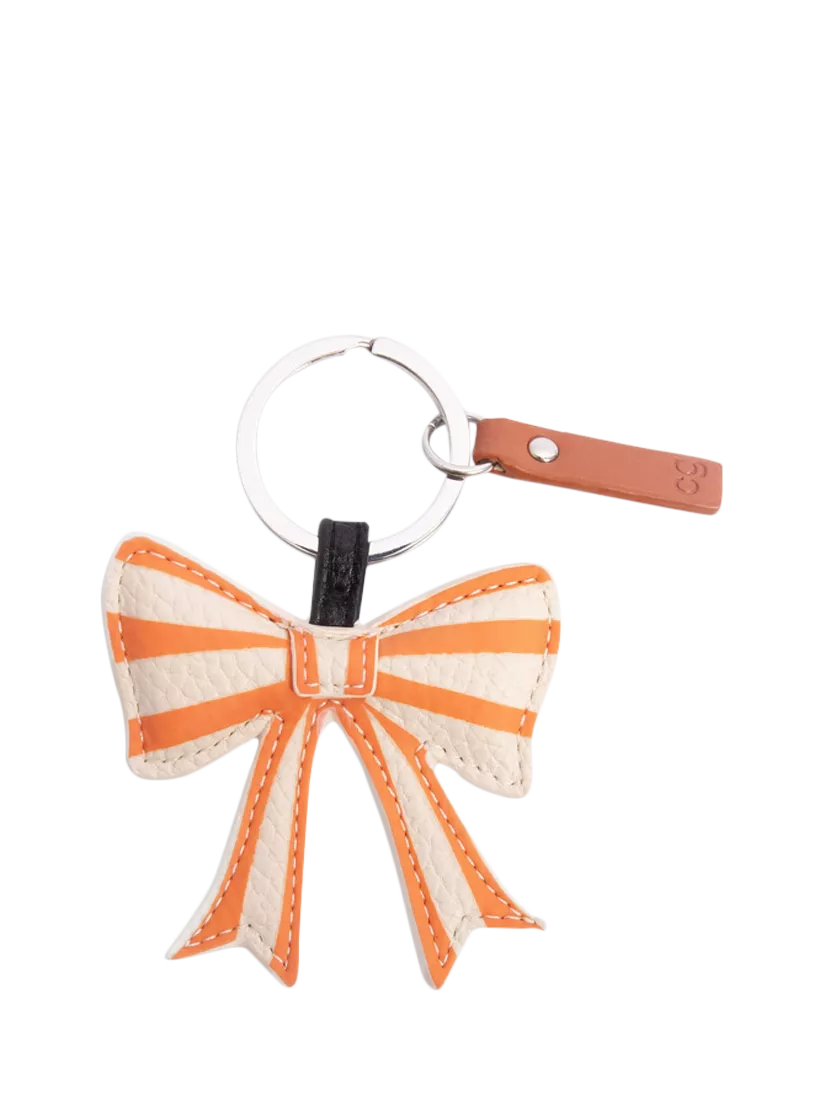Caroline Gardner stripe bow keyring in pink and red (British brand)