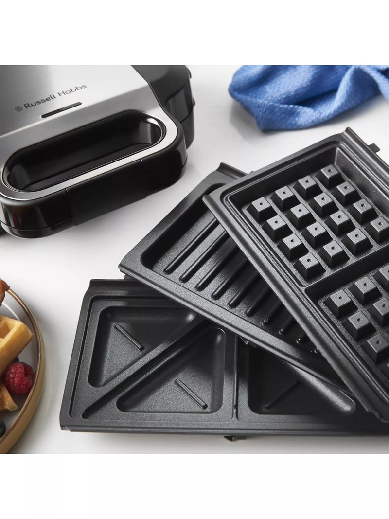Russell Hobbs 3-in-1 sandwich panini waffle maker black silver - British product