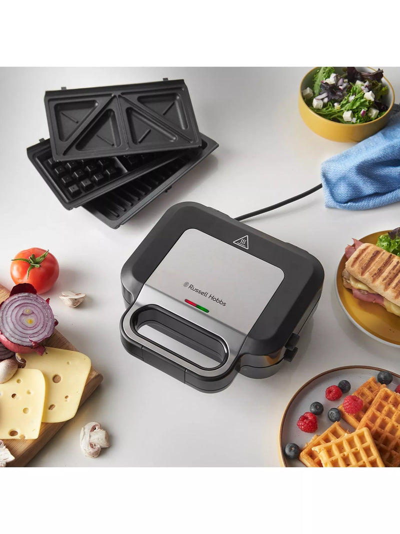 Russell Hobbs 3-in-1 sandwich panini waffle maker black silver - British product