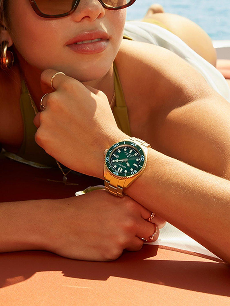 Citizen Promaster Dive watch green dial gold bracelet (British brand)