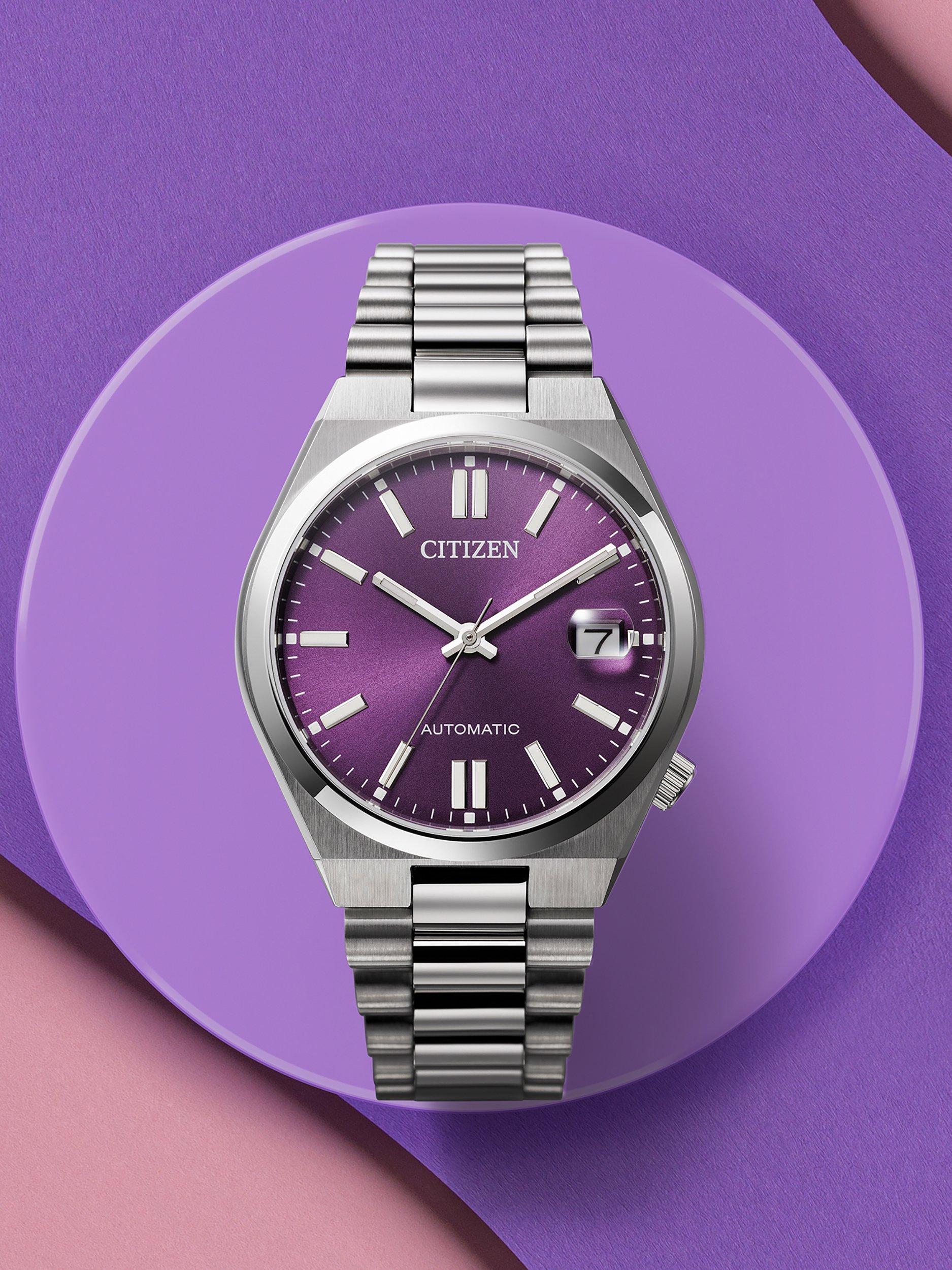 Citizen Tsuyosa automatic watch with purple dial, UK version
