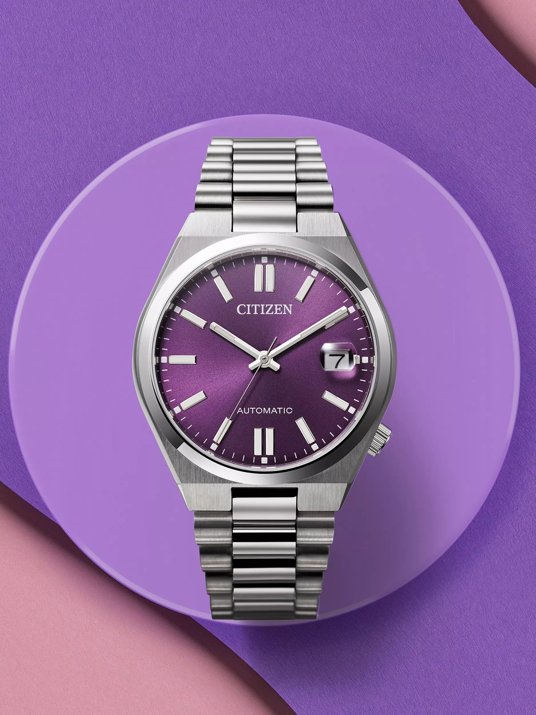Citizen Tsuyosa automatic watch with purple dial, UK version