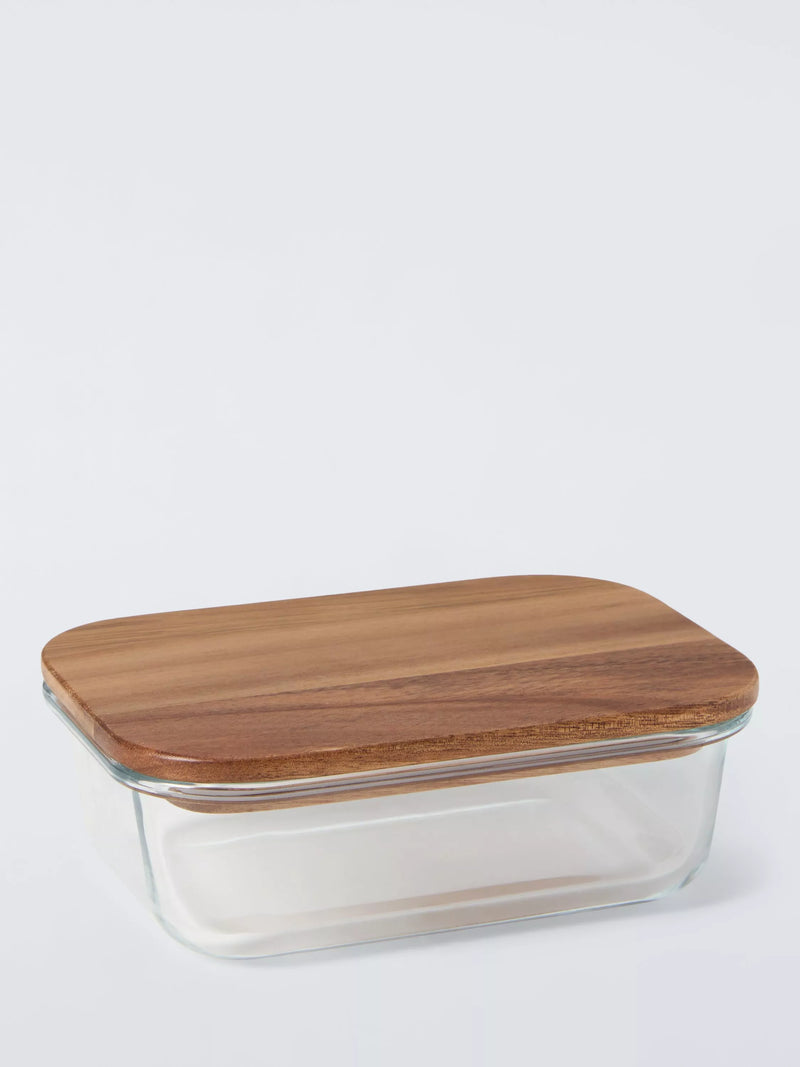 John Lewis Rectangular Glass Storage Container with Acacia Wood Lid 1040ml