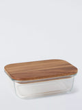 John Lewis Rectangular Glass Storage Container with Acacia Wood Lid 1040ml