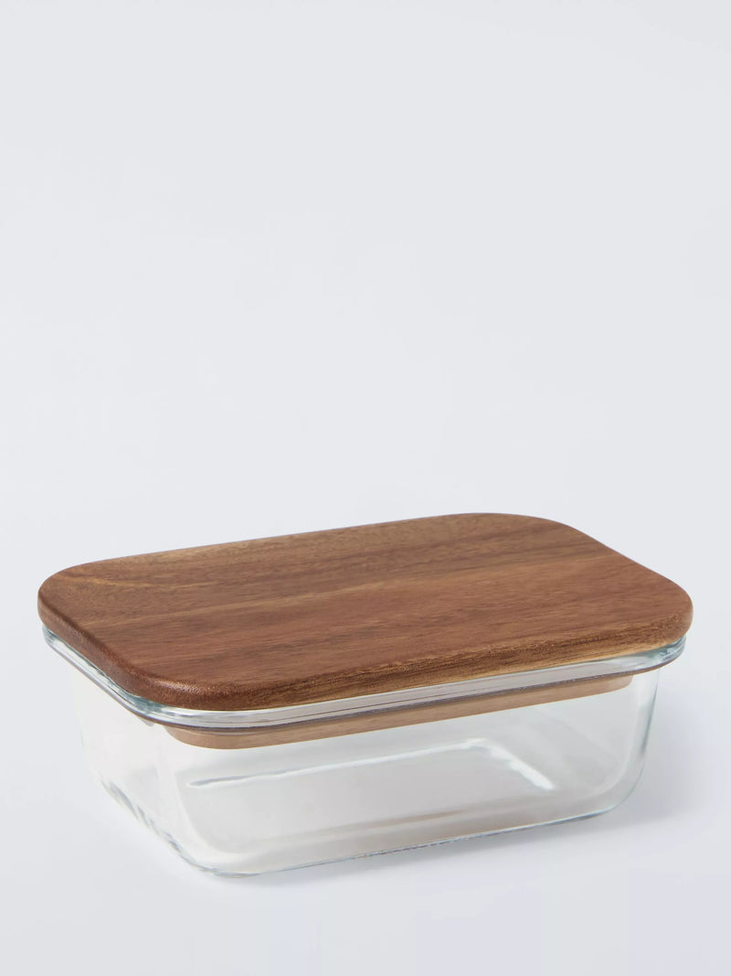 John Lewis Rectangular Glass Storage Container with Acacia Wood Lid 1040ml
