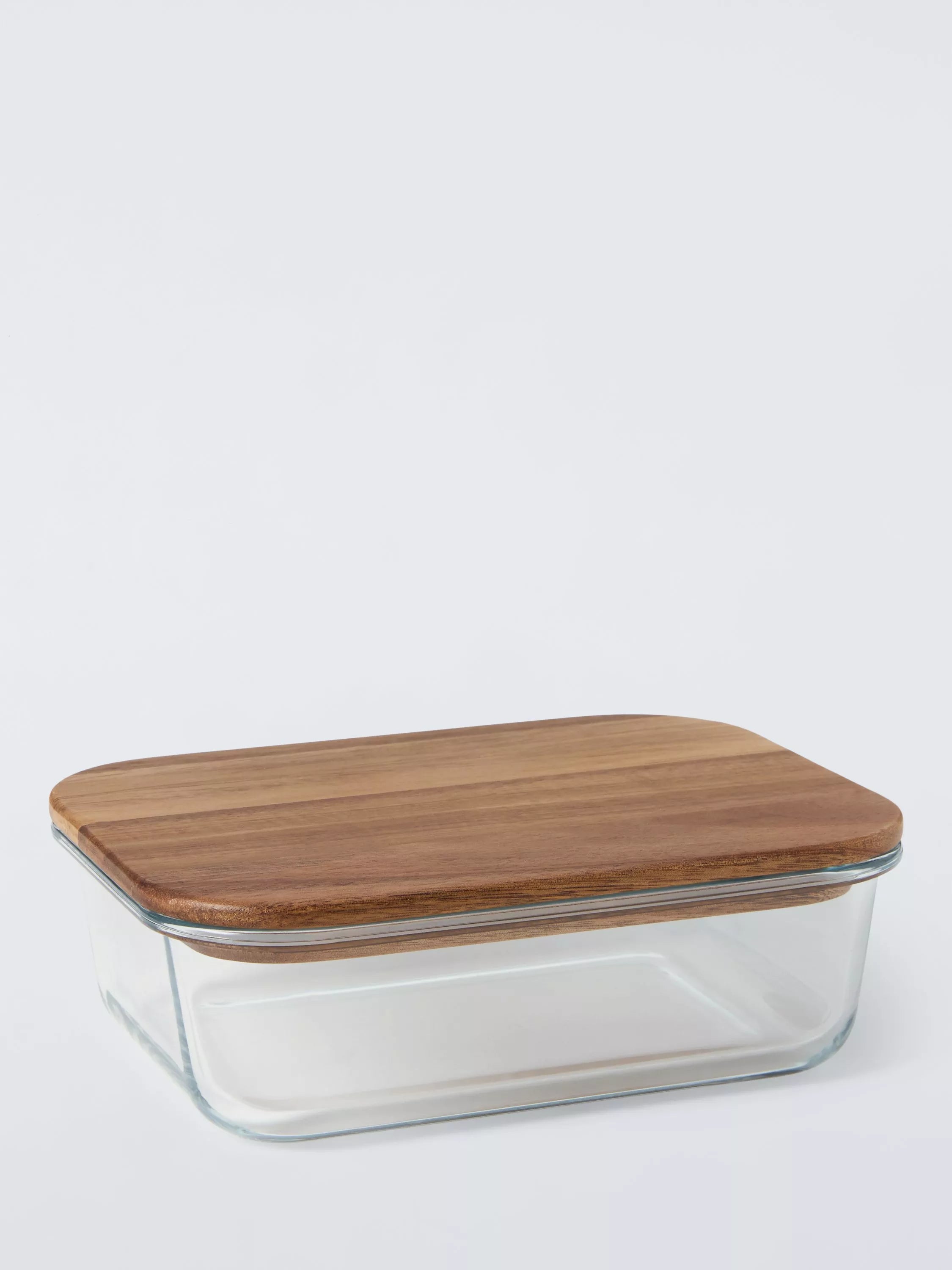 John Lewis Rectangular Glass Storage Container with Acacia Wood Lid 1040ml