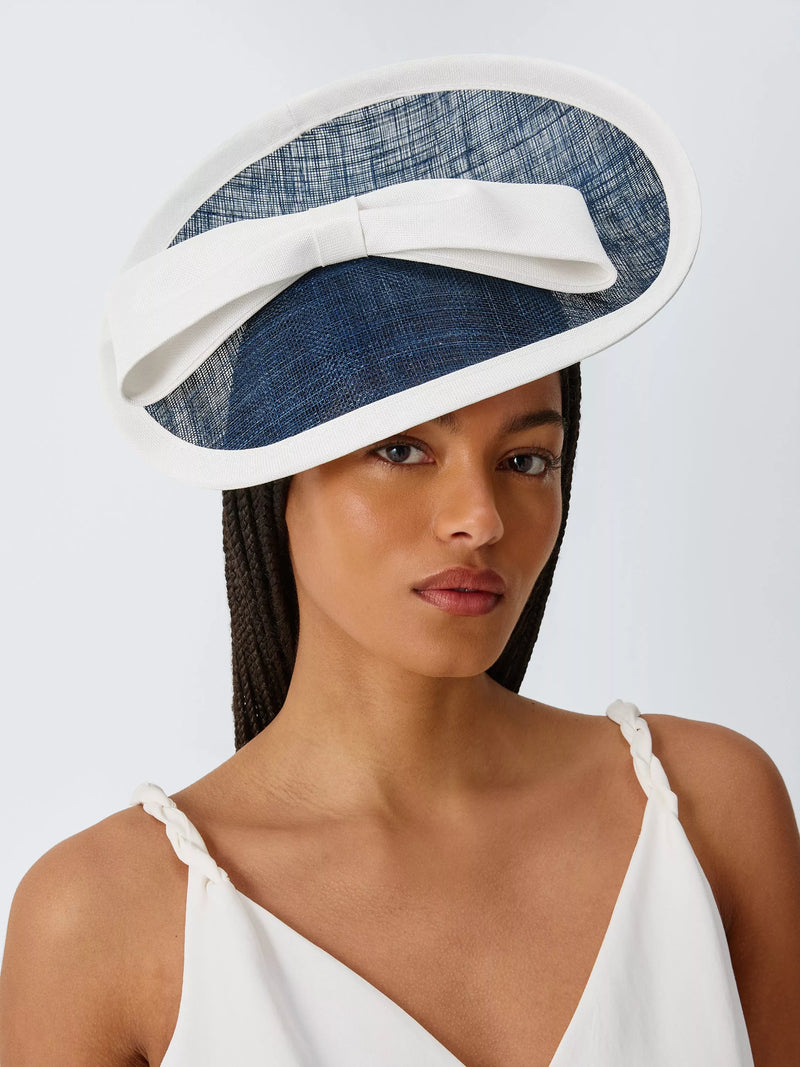 Whiteley Wisteria Contrast Bind Disc Fascinator, Navy/Ecru