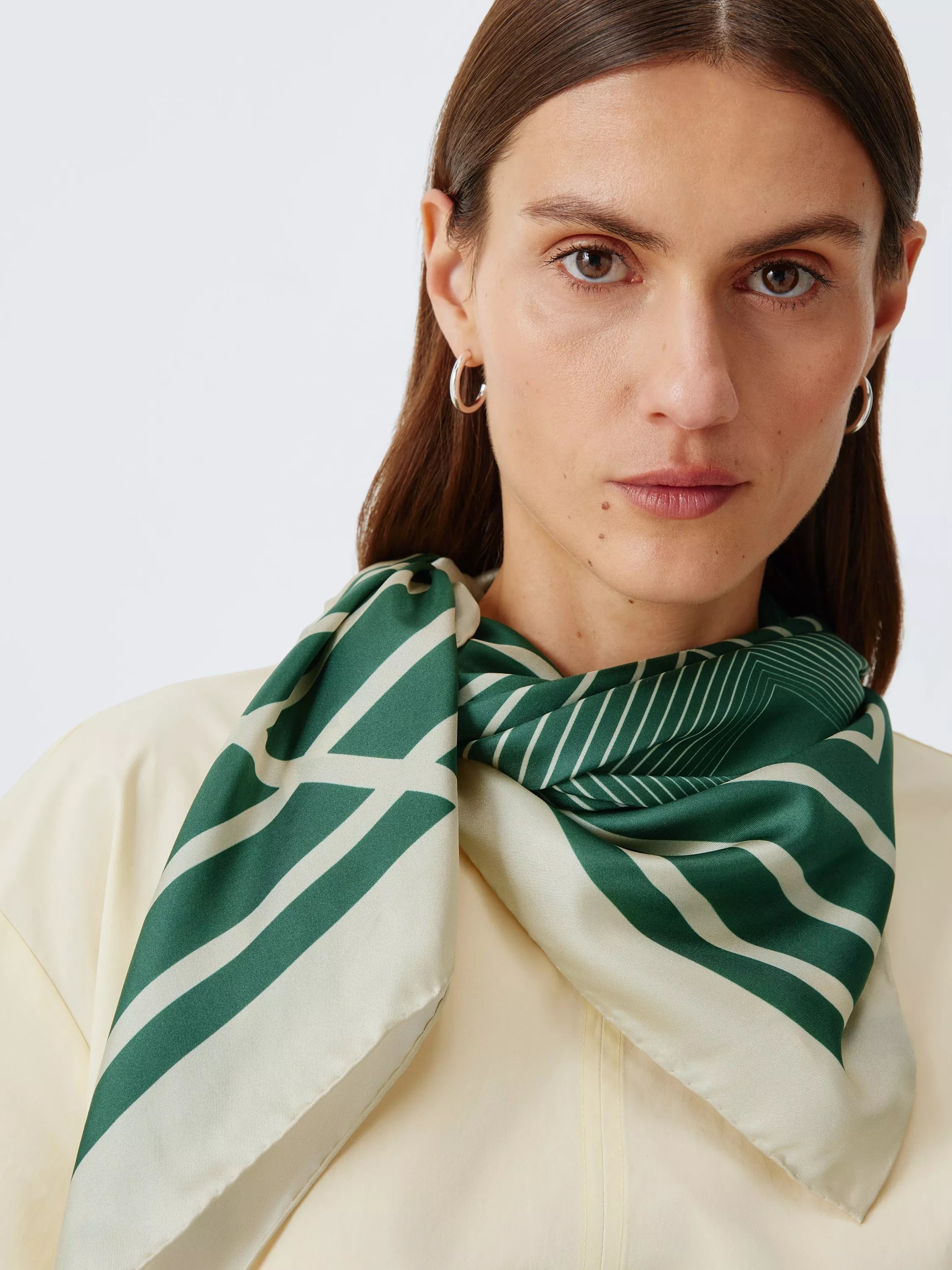 John Lewis Geometric Stripe Pure Silk Scarf, Green