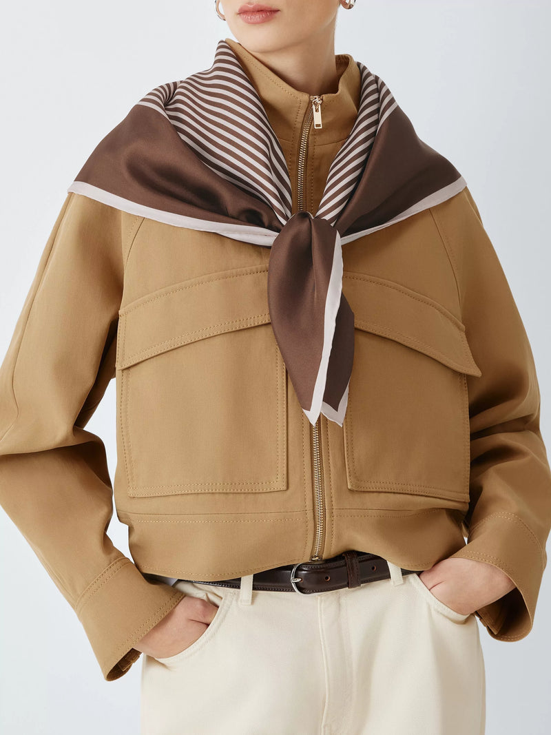 John Lewis Staggered Vita Stripe Pure Silk Scarf, Brown