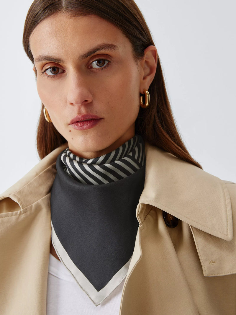 John Lewis Vita Staggered Stripe Print Square Silk Scarf, Black/White
