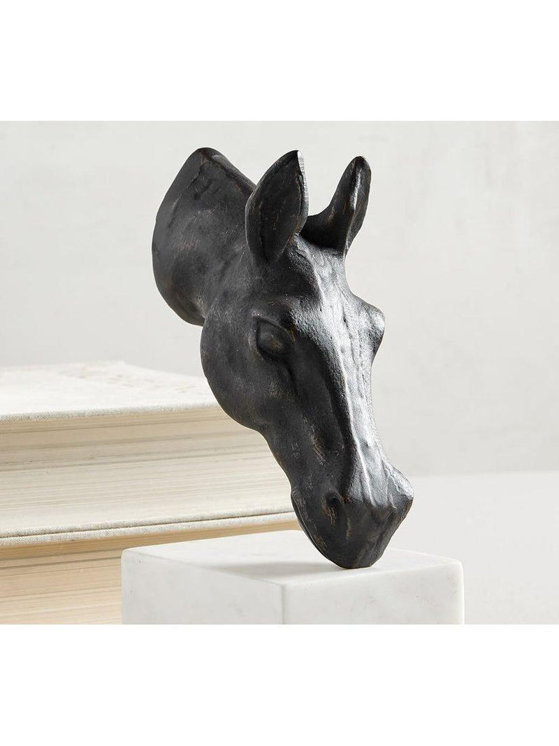 Pottery Barn horse head bookends bronze finish marble bases - British product