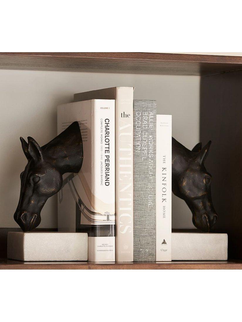 Pottery Barn horse head bookends bronze finish marble bases - British product