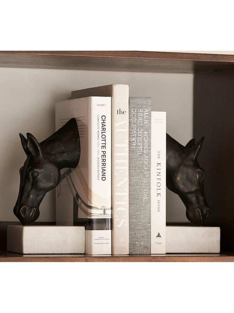 Pottery Barn horse head bookends bronze finish marble bases - British product