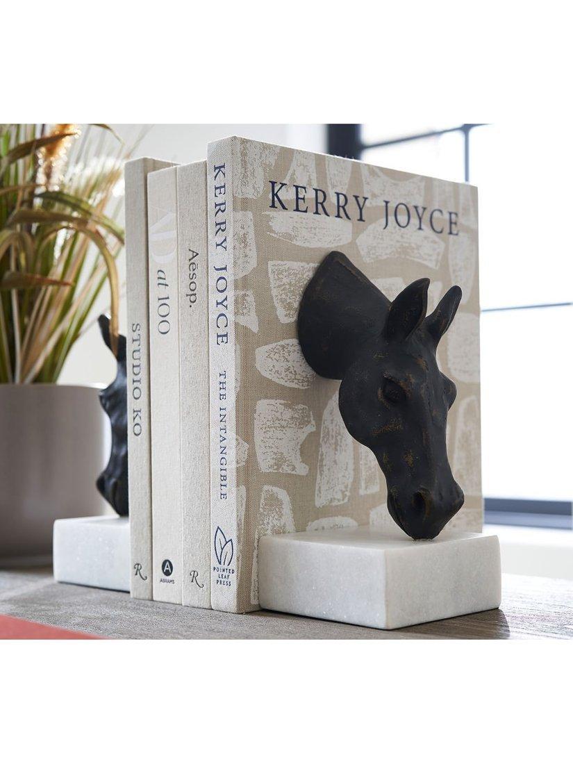 Pottery Barn horse head bookends bronze finish marble bases - British product
