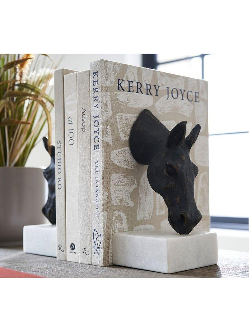 Pottery Barn horse head bookends bronze finish marble bases - British product