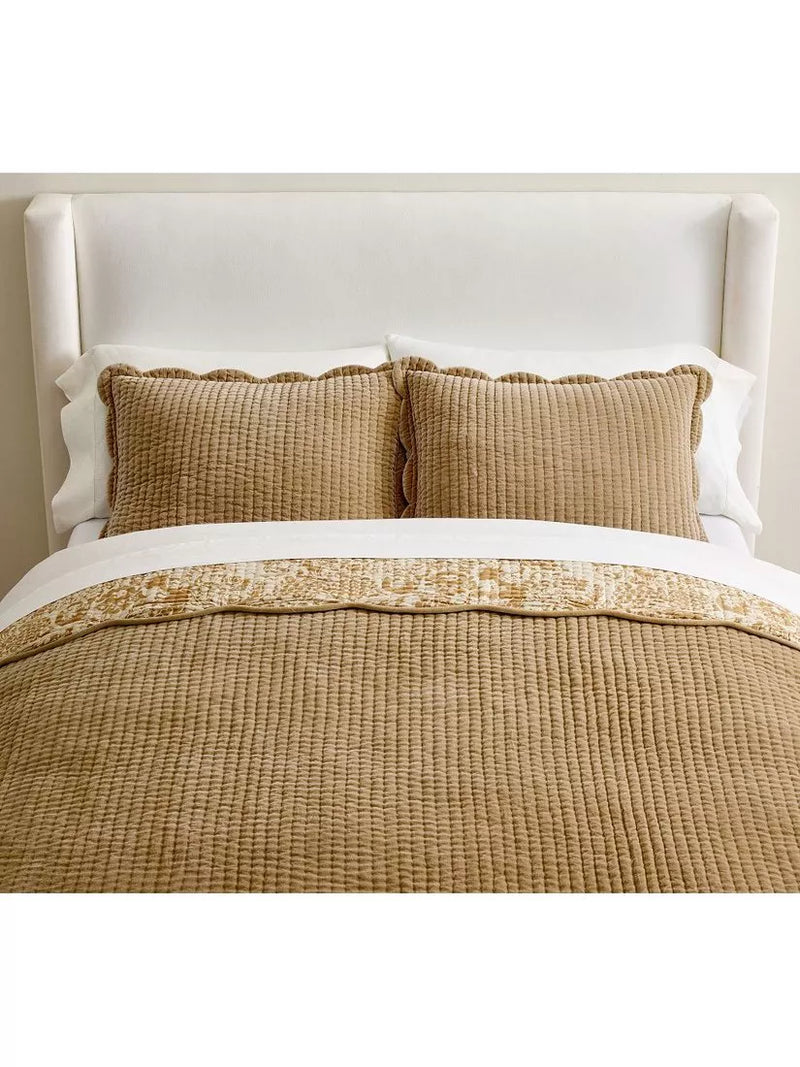 Pottery Barn velvet scallop edge reversible bedspread king size, imported from the UK