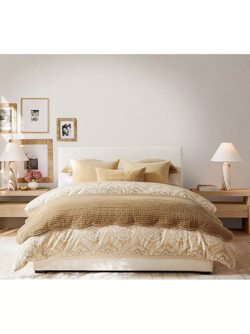 Pottery Barn velvet scallop edge reversible bedspread king size, imported from the UK