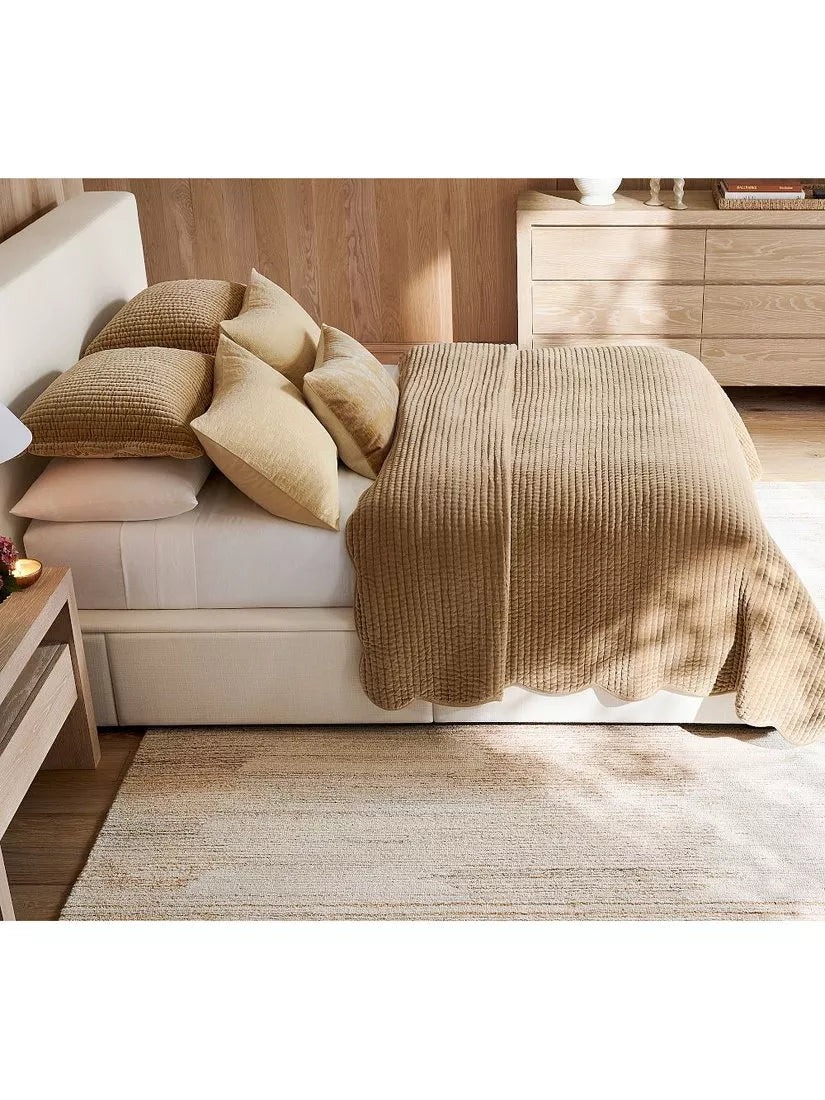 Pottery Barn velvet scallop edge reversible bedspread king size, imported from the UK